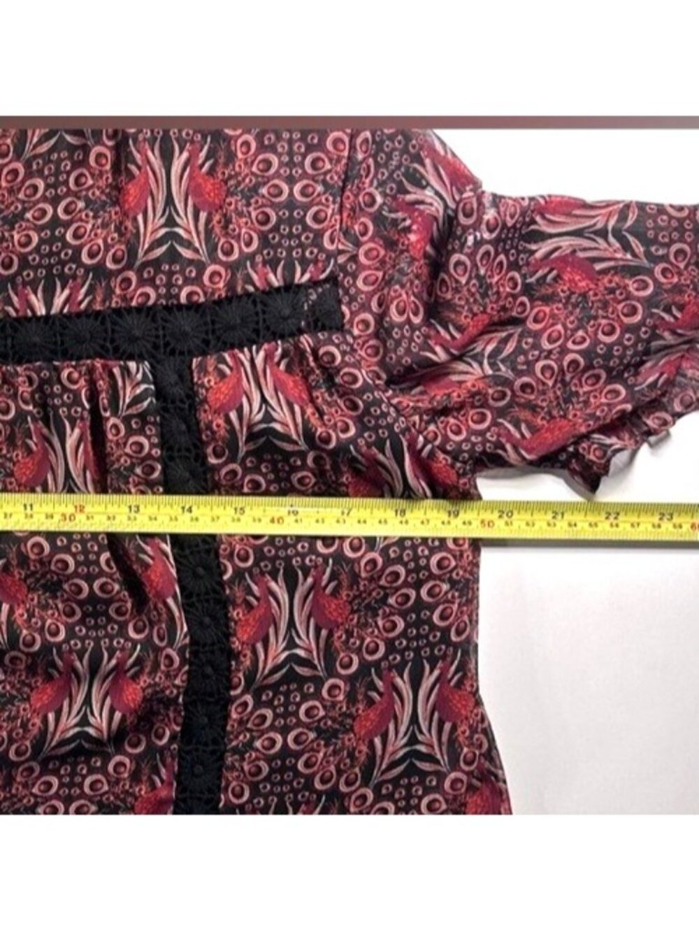 Daniel Rainn Anthropologie Tina Peacock Print Boho Blouse Burgundy Women’s S - Picture 7 of 10